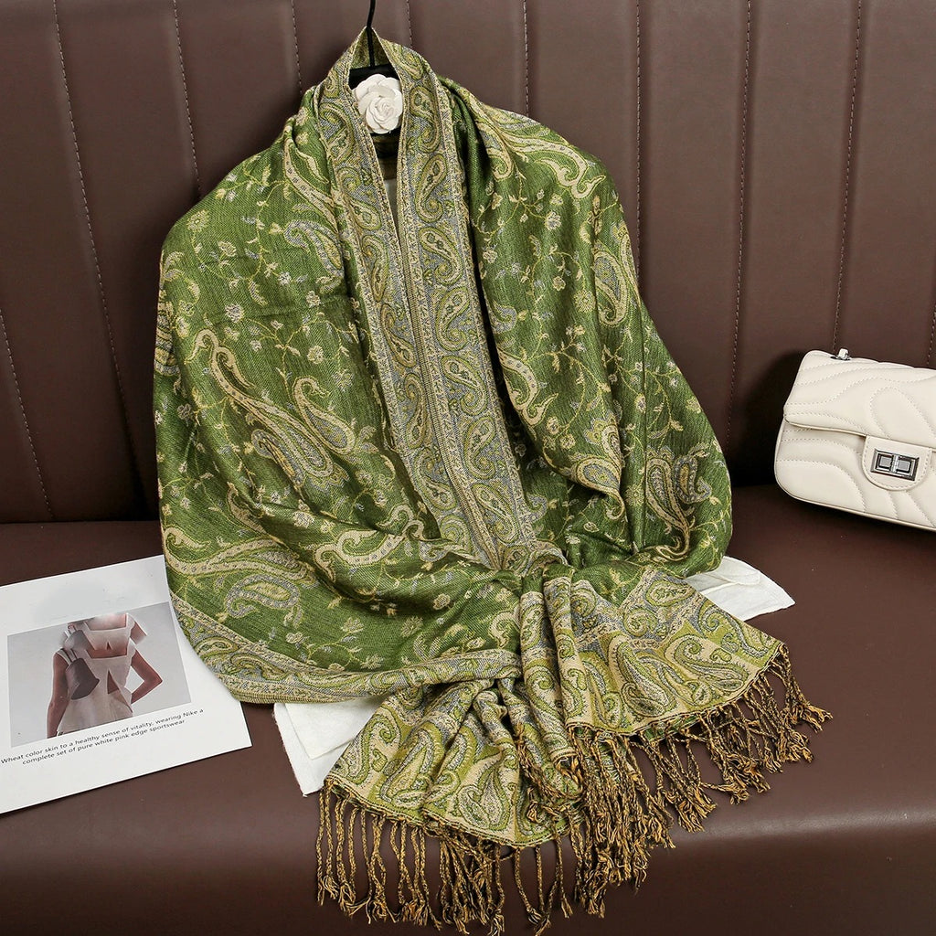 Green Pashmina Paisley Scarf
