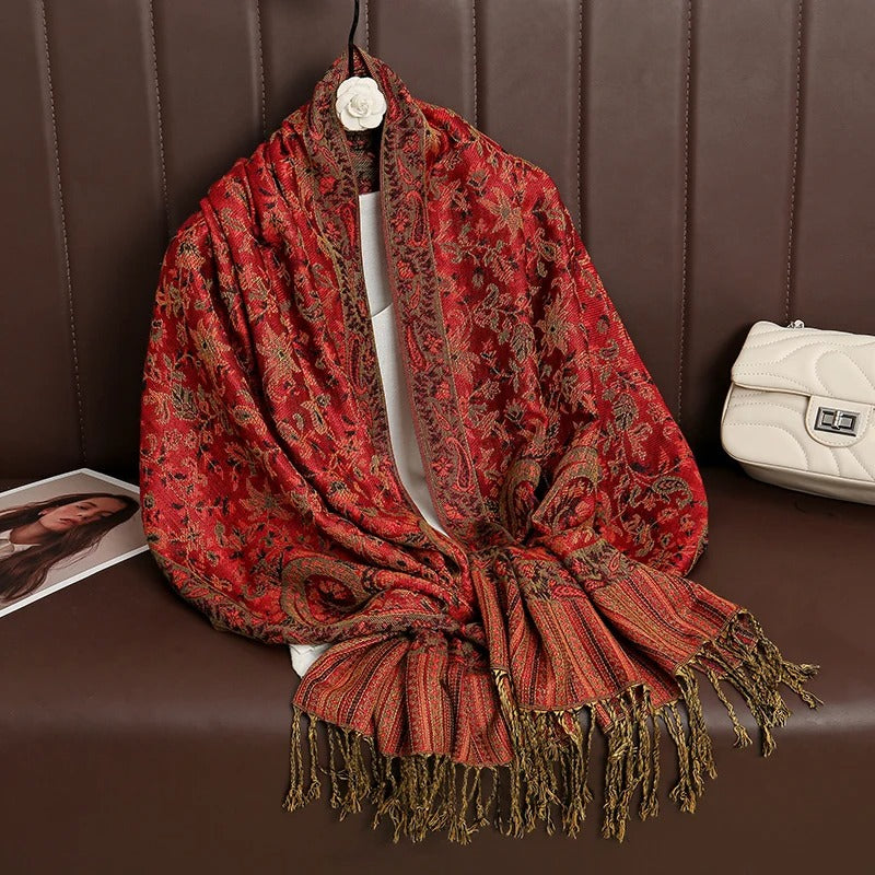 Red Pashmina Paisley Scarf