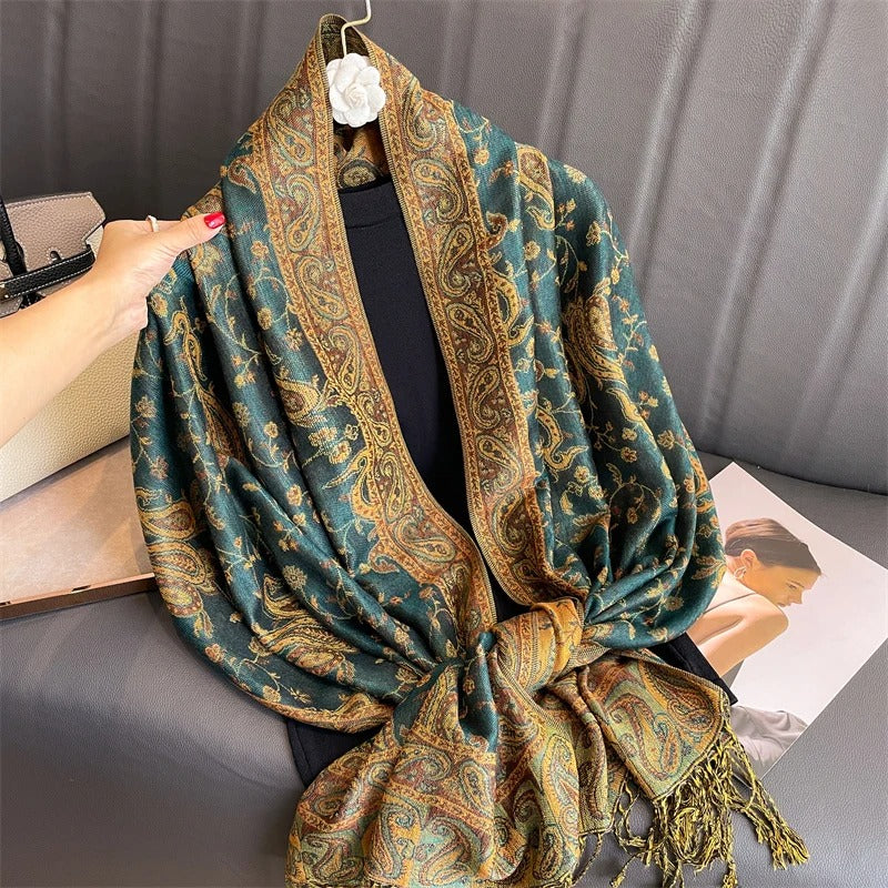 Gold/Green Pashmina Paisley Scarf